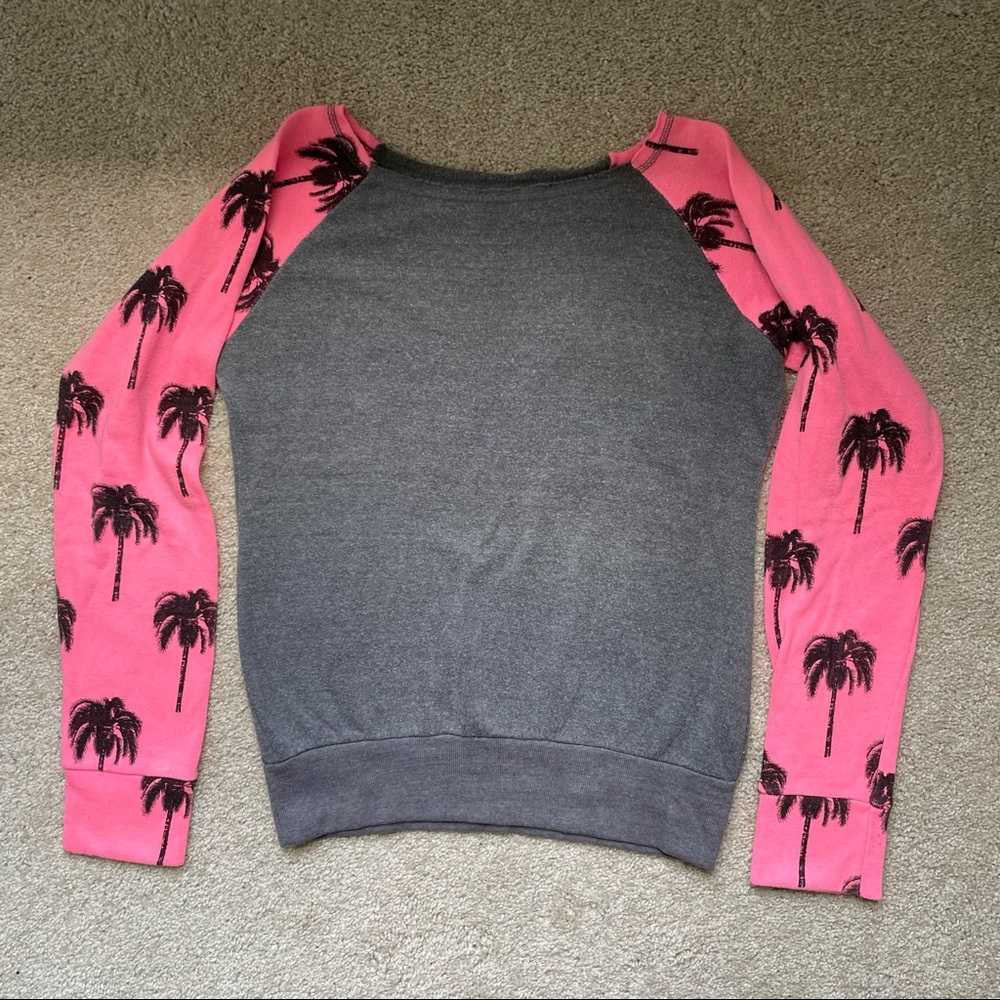 🔴OCEAN DRIVE Gray/Pink Palm Tree Sweatshirt
